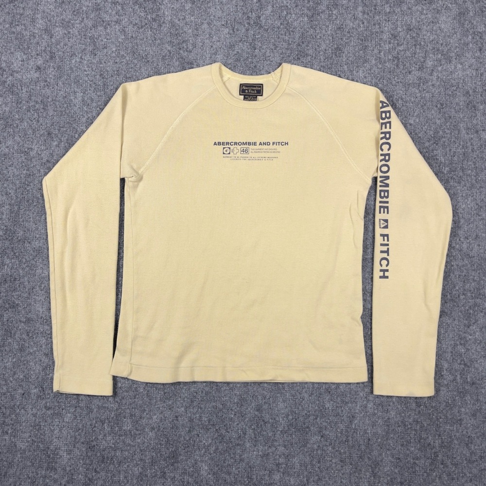 Y2K Abercrombie & Fitch Graphic Long Sleeve Shirt Mens Large Yellow Raglan Logo